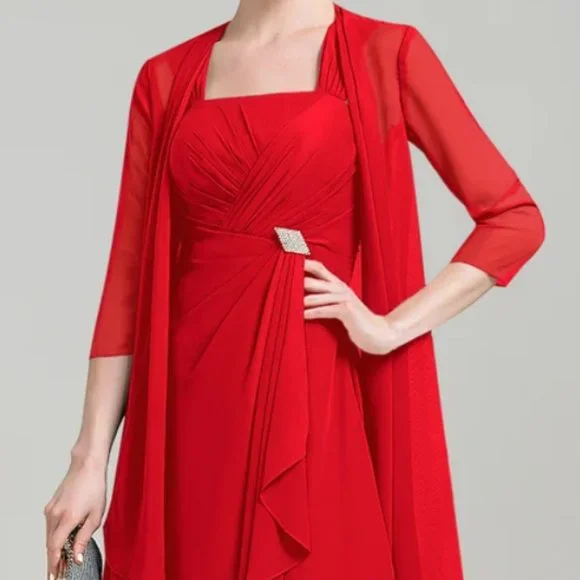 JJs House | Dresses | Aline Square Neckline Kneelength Chiffon Dress With Crystal Brooch | Poshmark JJs House | Dresses | Aline Square Neckline Kneelength Chiffon Dress With Crystal Brooch | Poshmark